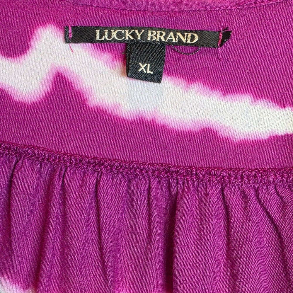 VTG Lucky Brand Tunic Top Tie-Dye Knit Womens XL Purple Magenta Peasant - Picture 4 of 10